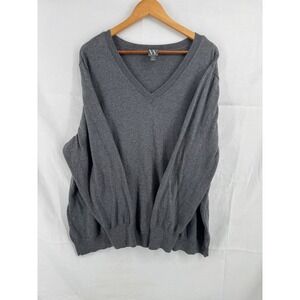 Worthington Womens Gray V-Neck Pullover Sweater 3X Cotton Blend Long Sleeve‎
